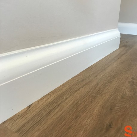 MDF Skirting Board Modern Pattern 23 White Primed  Choice of Heights and Lengths 