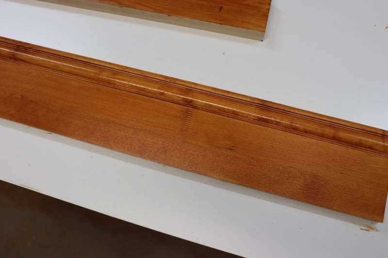 Close up of stained finger joint pine skirting